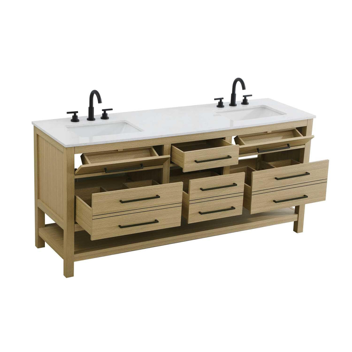 Elegant Kitchen and Bath 72" Double Bathroom Vanity in Honey Brown by karson – Wood, Honey Brown, Model VF60572DMHB