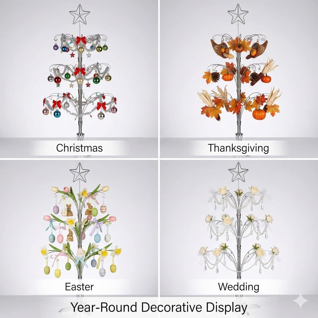 Hohiya Rotating Ornament Tree, 47 Inch, Chrome Silver