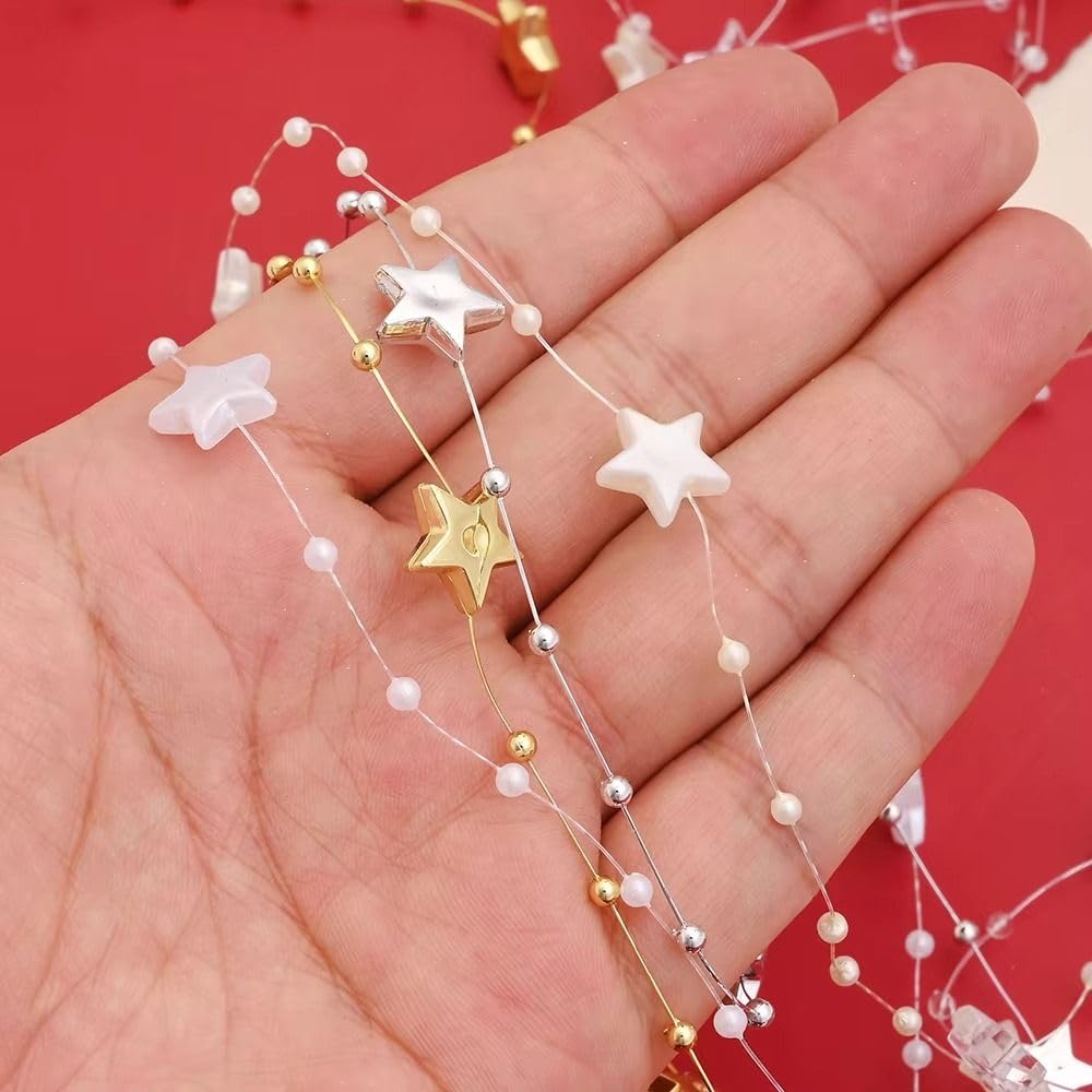 5M Decorative Star Beads Chain Christmas Tree Wreath Garland Wedding Party DIY Glitter Bead String New Year Home Decorations（Gold） by Generic – Plastic, Gold, Model WHYJ-ZCL111