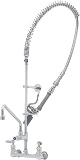 T&S Brass Easyinstall Pre-Rinse, 8" Wall Mount Base, Ceramas, 14" Adf Nozzle, B-0107-J-Swv, Qd, Tee