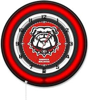 Holland Bar Stool Clk19BKGA-Dog NCAA 19 in. Dia. University of Georgia Bulldog Double Neon Wall Clock Black