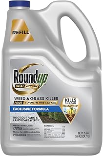 Roundup Dual Action Weed & Grass Killer Plus 4 Month Preventer Refill | Kills Existing Weeds and Grasses Down to the Roots, For Patios, Driveways, Sidewalks, 1.25 gal. Refill
