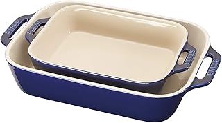 STAUB Ceramic 2-pc Rectangular Baking Dish Set - Dark Blue | Oven-to-Table for Casseroles, Lasagnas, & Roasting. Dishwasher Safe. Includes Baking Dish: 7.5 x 6" & 10.5 x 7.5"
