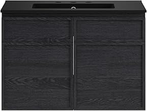 Swiss Madison St. Tropez 30" Wall-Mounted Bathroom Vanity in Black Oak with Black 3-Hole Widespread Sink Top