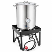 Glownary Brewing Kit – 40 Qt Stainless Steel Pot with 55,000 BTU Single Burner Propane Stove, 10 Gallon Capacity, Silver, Includes Drain Basket and Thermometer