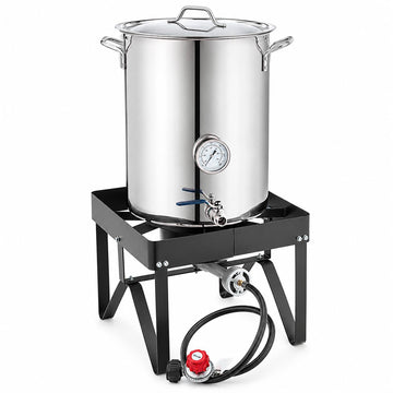Glownary Brewing Kit – 40 Qt Stainless Steel Pot with 55,000 BTU Single Burner Propane Stove, 10 Gallon Capacity, Silver, Includes Drain Basket and Thermometer