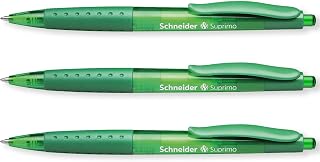 Schneider Suprimo Ballpoint Pen with Rubber Grip & Medium Tip, Green 3 Pack | Retractable, Refillable, Smooth Everyday Writing, Waterproof ISO-Certified Ink, Document Proof, Ideal for Office, Work, Home