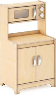 Guidecraft EdQ Play Kitchen for Toddlers w/Microwave & Cupboard - Natural: Wooden Dramatic Kitchen Playset w/Realistic Microwave Knobs, Storage Bins & Cabinet Shelves for Home, Playroom, Classroom