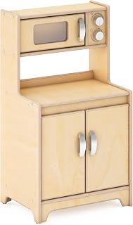 Guidecraft EdQ Play Kitchen for Toddlers w/Microwave & Cupboard - Natural: Wooden Dramatic Kitchen Playset w/Realistic Microwave Knobs, Storage Bins & Cabinet Shelves for Home, Playroom, Classroom