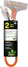 GoGreen Power (GG-15302) 12/3 2' 3-Outlet Heavy Duty Extension Cord, Lighted End, 2 Feet