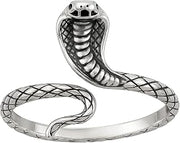 925 Sterling Silver King Cobra Snake Tiny Ring, Adjustable Serpent Jewelry | Detailed cobra design, adjustable open fit, bold serpent-inspired everyday statement ring
