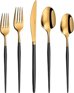 Amefa Soprano Flatware Set - Black & Gold, Set of 20