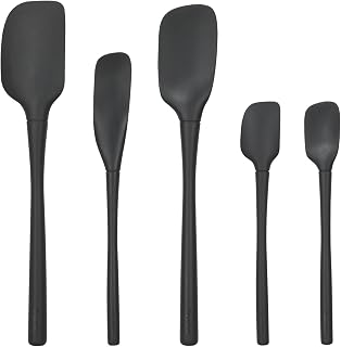 Tovolo Flex Core 5 Piece Silicone Spatula Set Heat Resistant All Silicone Utensils Include Non Stick Spatula Spoonula Jar Scraper, Dishwasher Safe BPA Free Spatulas for Baking Mixing, Black