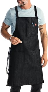 hedley & bennett Crossback Chef Apron – Professional Kitchen Apron for Men & Women – 100% Cotton Denim, 8oz Fabric – Abalone Black