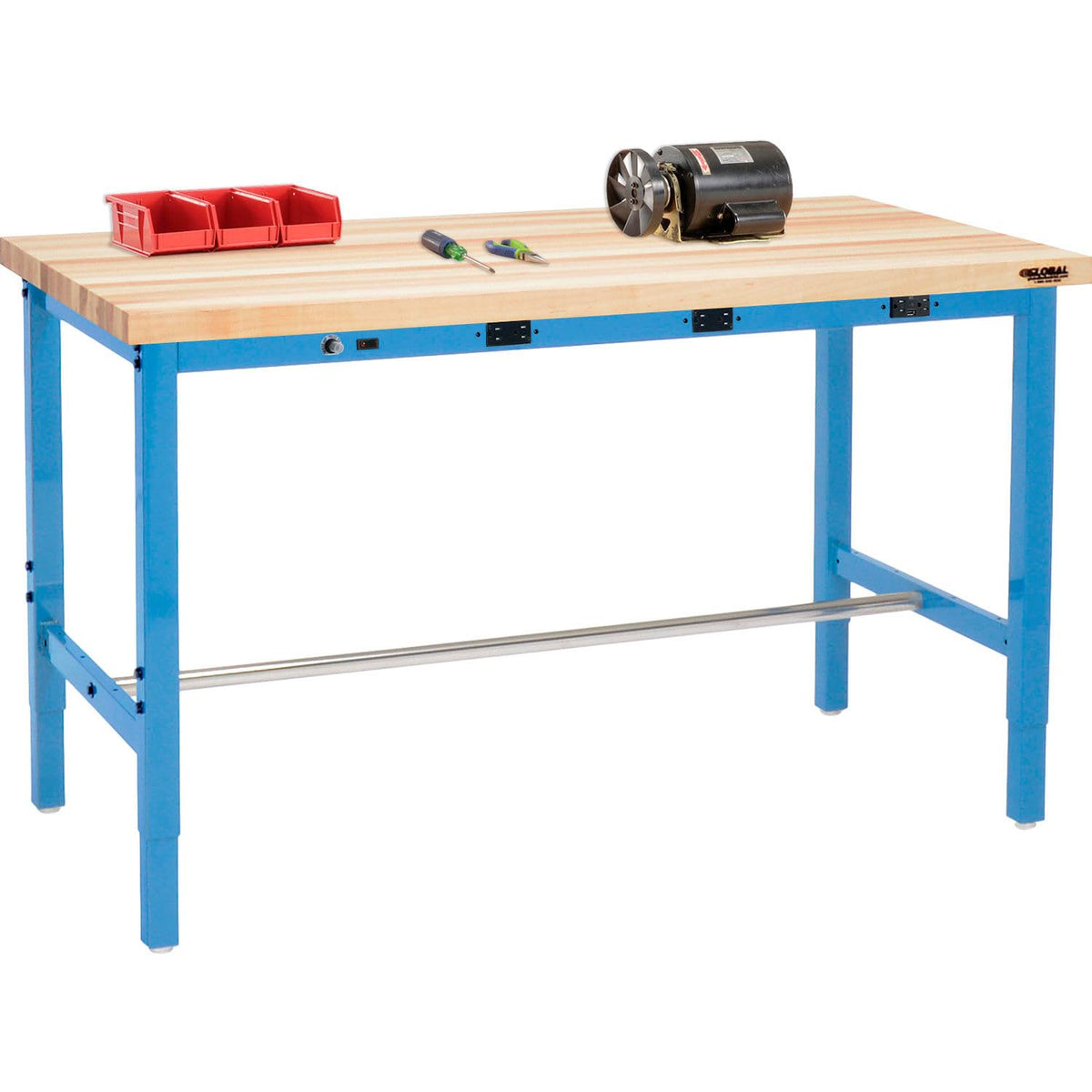 Adjustable Height Workbench by Global Industrial – 36"L x 60"W x 5"H, Alloy Steel, Blue, Model 606985BBLA