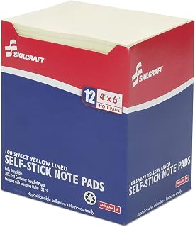 AbilityOne NSN2733755 - Self-Stick Note Pad - Yellow - Lined - 4" x 6"