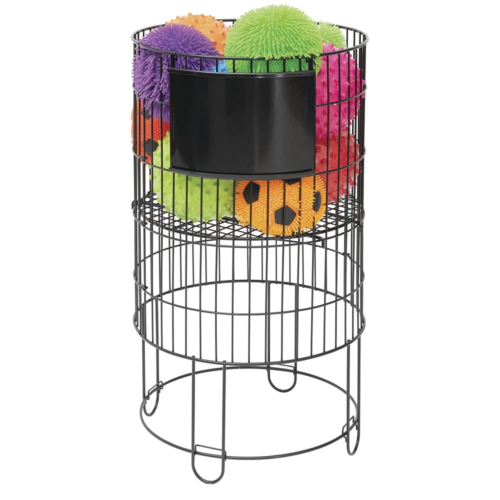 Round Black Wire Collapsible Dump Bin - 18"D x 32"H by HUBERT – Metal, Black, Model HEN-1916650