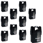Ten (10) High Security Pro Series Padlocks w/ 20 Keys by Master Lock – 10 Pack, Alloy Steel, Black, Pack of 10, Model ProSeries