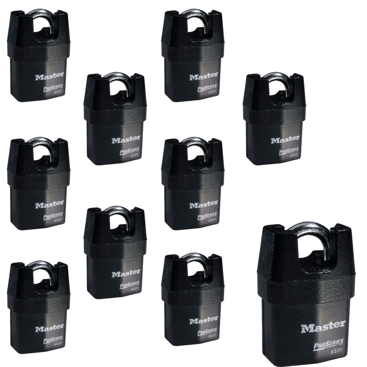 Ten (10) High Security Pro Series Padlocks w/ 20 Keys by Master Lock – 10 Pack, Alloy Steel, Black, Pack of 10, Model ProSeries