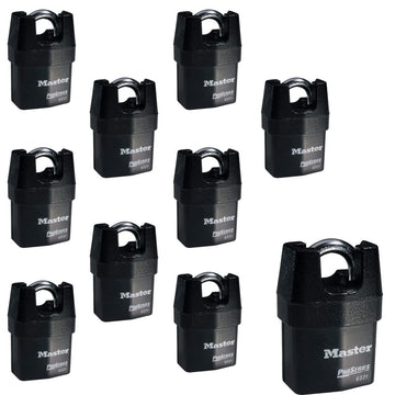 Ten (10) High Security Pro Series Padlocks w/ 20 Keys by Master Lock – 10 Pack, Alloy Steel, Black, Pack of 10, Model ProSeries