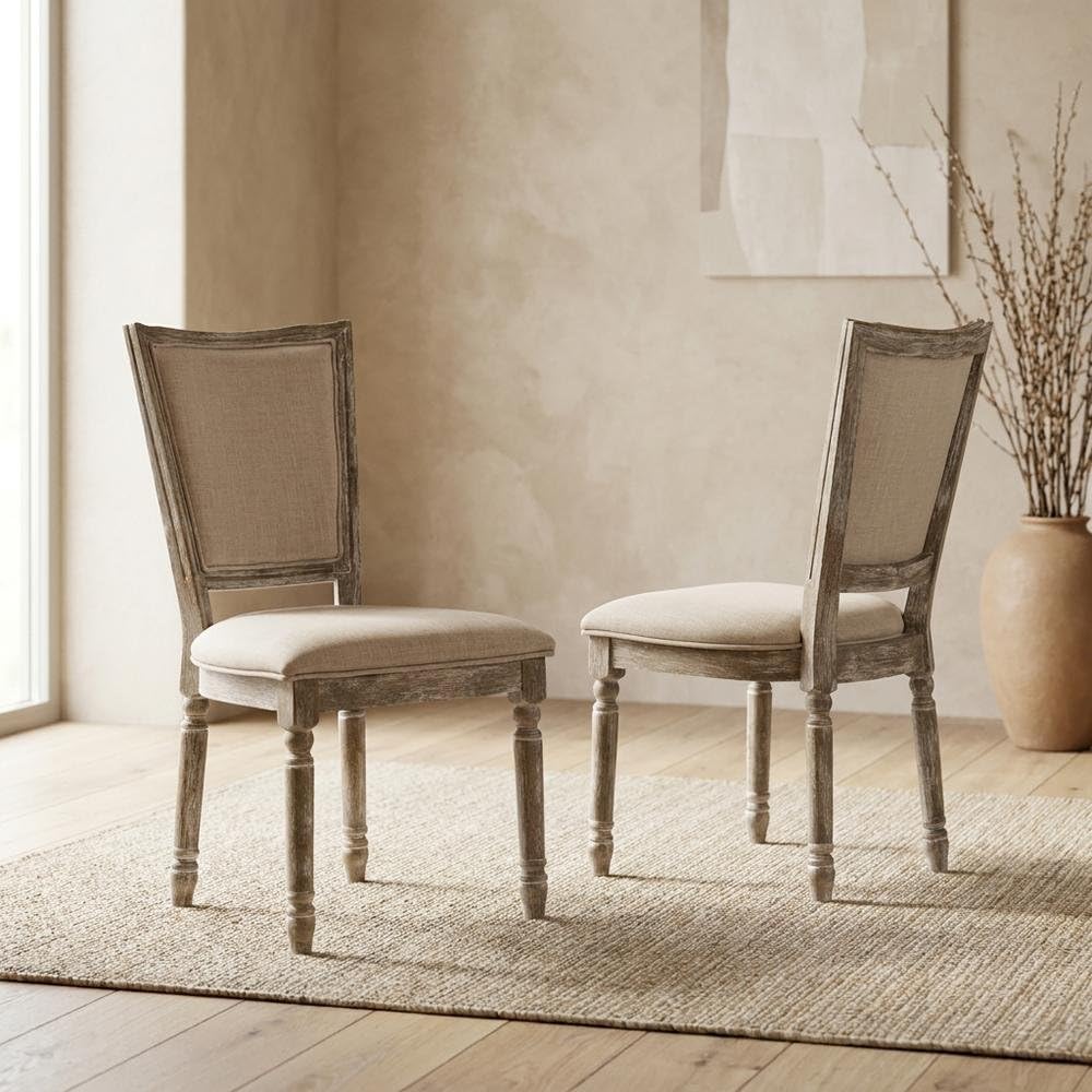 Fabric-Upholstered Wood Side Chair by Furnifact – Wood, Grey, Pack of 2