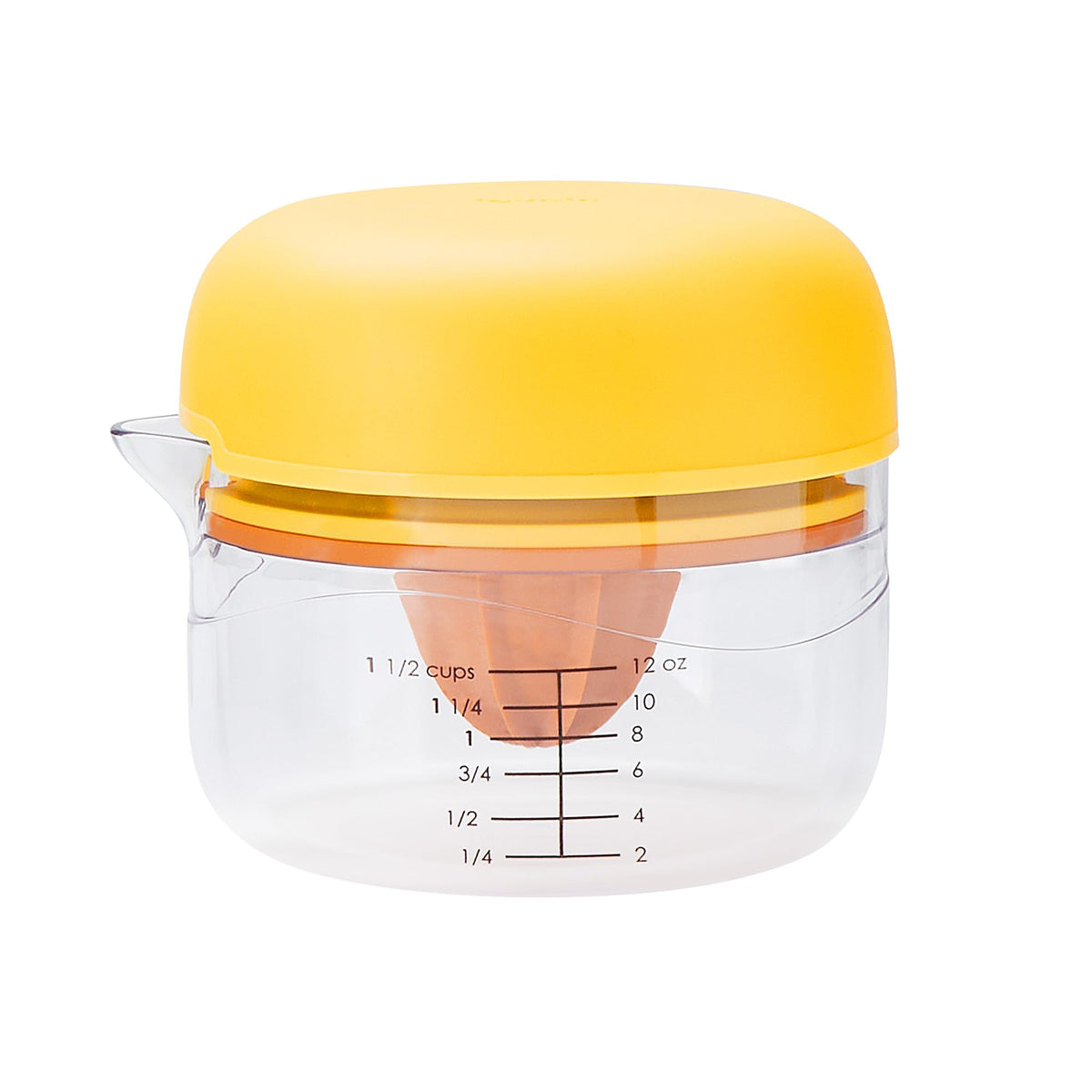Juicer Citrus 3 in 1 by Tovolo – 5.67" Tall, 1.5 cups, Silicone Lid, Plastic Base, Yellow, Model 1001027