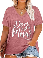 Plus Size Dog Mom Shirts Women Funny Cute Dog Paw Graphic Tees Short Sleeve V-Neck T-Shirt Dog Lovers Gift Tops