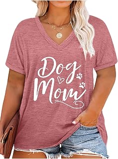 Plus Size Dog Mom Shirts Women Funny Cute Dog Paw Graphic Tees Short Sleeve V-Neck T-Shirt Dog Lovers Gift Tops