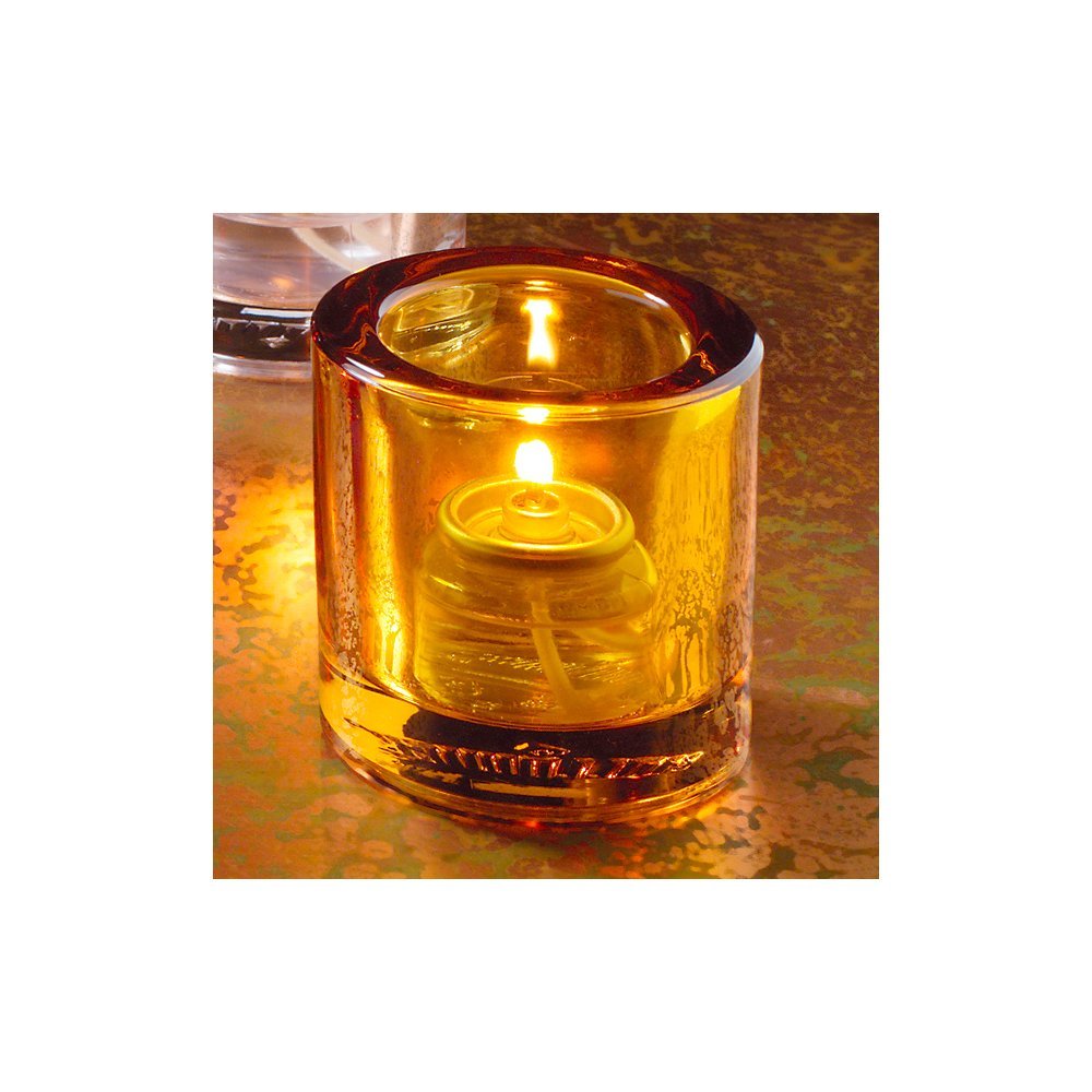 Amber Thick Glass Tealight Lamp by Hollowick – 2-7/8" H x 2-¾" D, Glass, Amber, Transparent, Model 5140A