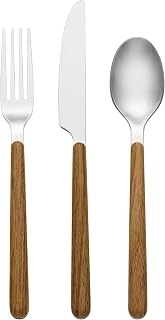 Oneida 24 Seven Faux Wood 12-Piece Silverware Set for 4, Flatware | mirror finish, dishwasher safe | includes knives, forks, and spoons | heavy duty, cutlery set for kitchen and dining
