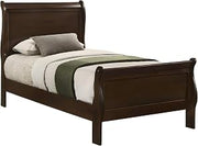 Furnifact Wooden Twin Sleigh Bed with Curved Headboard, Traditional Kids Twin Bed Frame with Headboard, Cappuccino