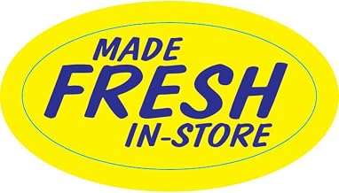 HUBERT "Made Fresh in-Store" Labels Yellow with Blue Imprint- 1 1/2"L x 3/4"H1000 Per Roll