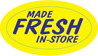 HUBERT "Made Fresh in-Store" Labels Yellow with Blue Imprint- 1 1/2"L x 3/4"H1000 Per Roll