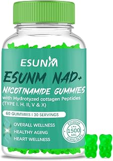 ESUNM Nicotinamide Riboside Gummies, Liposomal Riboside Supplement with Resveratrol, Support Cellular Health, Stamina & Healthy Aging, Longevity, Energy, Focus – Non GMO – Vegan - 60 Count
