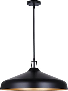 Canarm Ltd. Westhill 4-Light Pendant Light, 22-Inch Matte Black with Gold Interior, Adjustable Rod, Industrial Lighting for Kitchen Island or Dining Room
