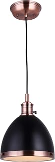 Canarm Esher 1-Light Pendant, Black and Bronze Finish with On/Off Switch on Shade, Adjustable Cord, Modern Rustic Lighting for Kitchen, Bedroom or Living Room