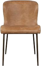 Jofran Easley Upholstered Curved-Back Modern Dining Chair with Antique Brass Legs - Set of 2, Cognac