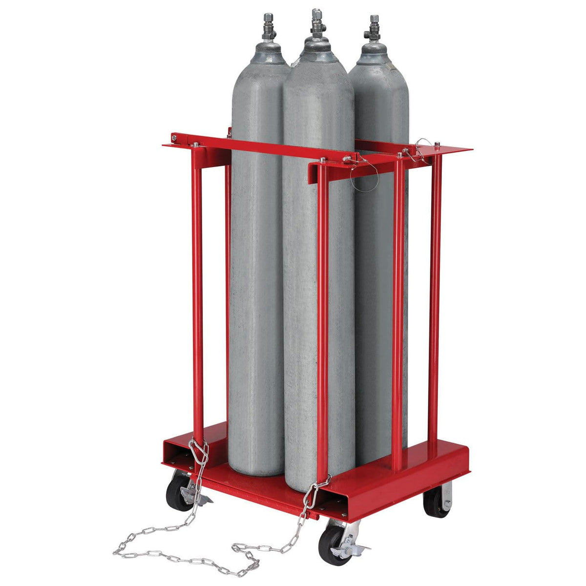 Mobile Forkliftable Cylinder Storage Caddy with by Global Industrial – 34 inches (W) x 46 inches (H) x 23 inches (D), Alloy Steel, Red, Model 270217C