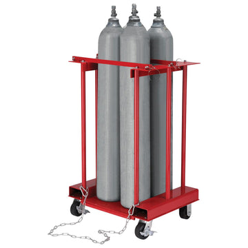 Mobile Forkliftable Cylinder Storage Caddy with by Global Industrial – 34 inches (W) x 46 inches (H) x 23 inches (D), Alloy Steel, Red, Model 270217C