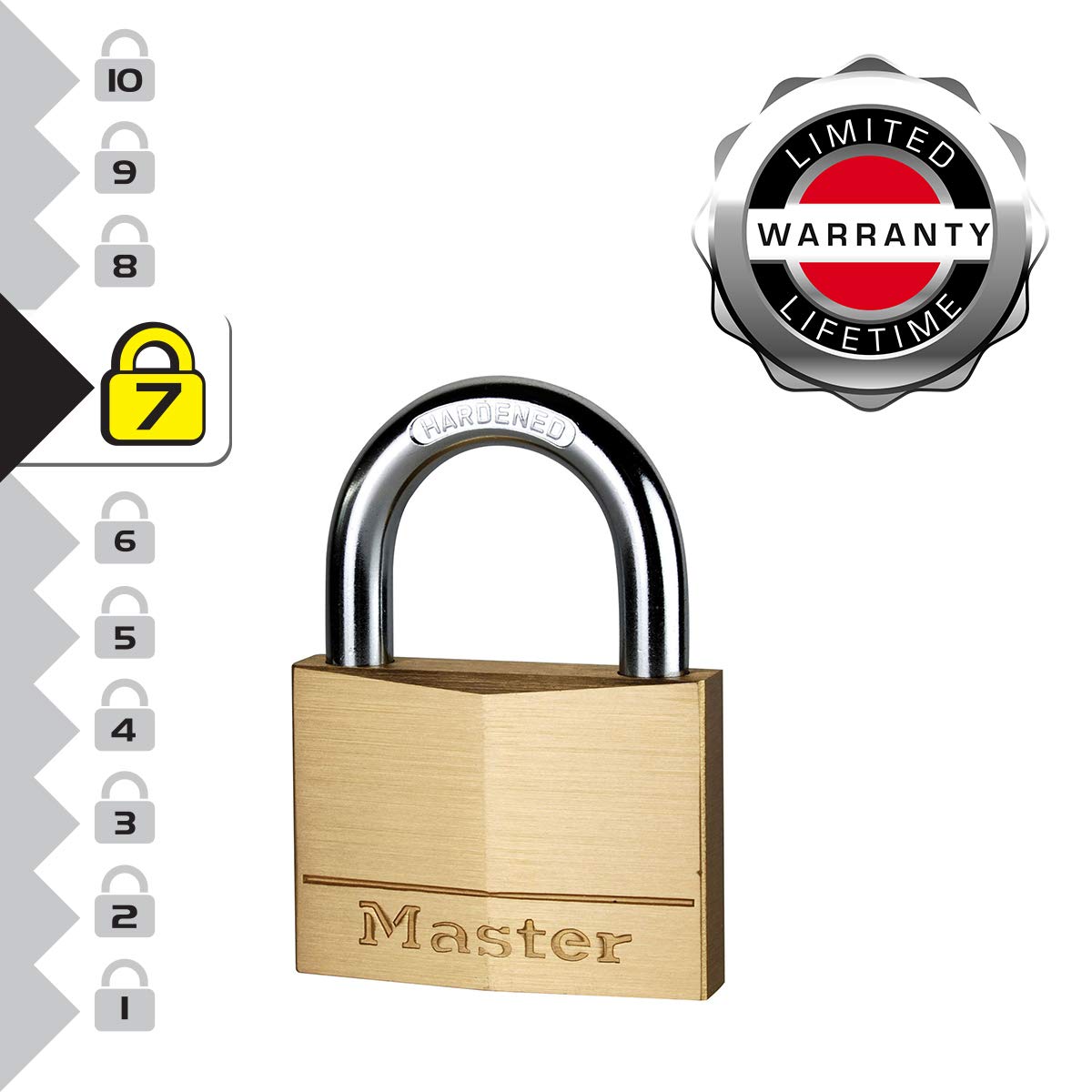 Padlock, Solid Brass Body Padlock, High Security Lock, Best Used for Storage Units, Sheds, Garages, Trailers and More by Master Lock – 70mm 6-Pin, Brass, Model 170EURD