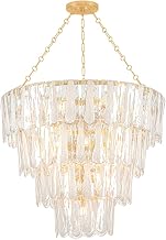 Hudson Valley Lighting Tappan 21-Light Chandelier | Vogue Style | Vintage Gold Leaf Finish | Glass Shade | Damp-Rated for Bathroom Use | Adjustable Hang Height 48-88" | 42" Dia x 35" H | 1720-VGL