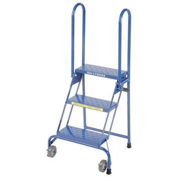 3 Step Lock-N-Stock Folding Ladder by Ballymore – 23"L x 24"W x 10"H, Alloy Steel, Blue, Model LS3247