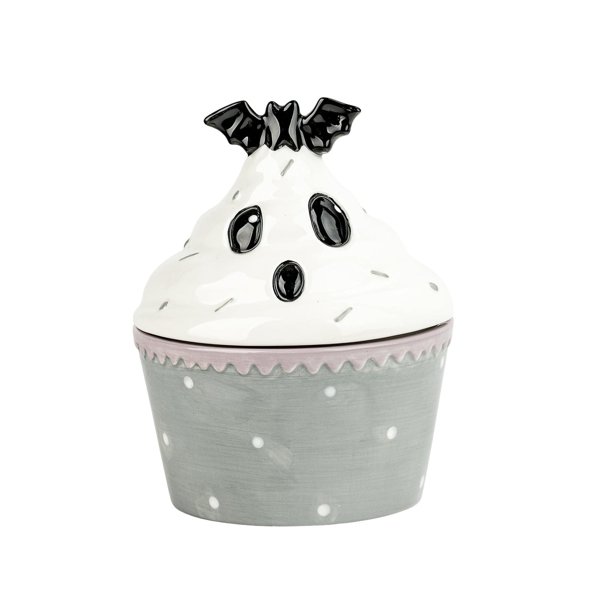 Bat Cupcake Canister by 10 Strawberry Street – Small, 9.0 fluid_ounces, Dolomite, Grey & White, Model DS-BTC-29-30-002