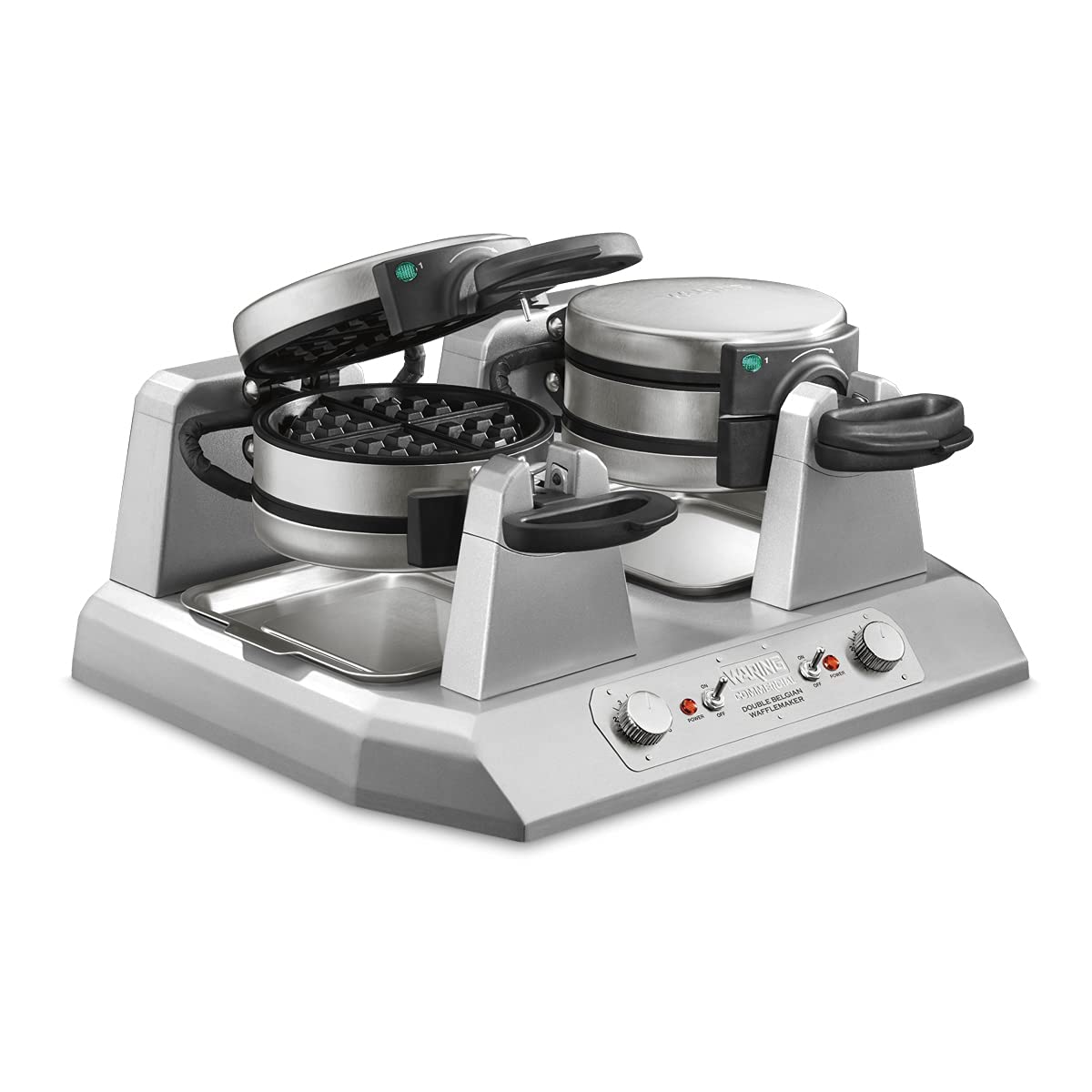 Waring Belgian Double Side by Side Waffle Maker | 120V, 1400W / 4 Head / Staineless Waffle Irons