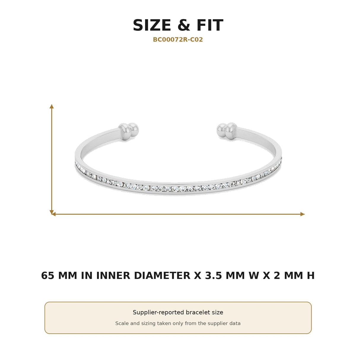Channel-Set Clear Crystal Open Cuff Bracelet by Generic – Small, Metal, Rhodium, Model BC00072R-C02