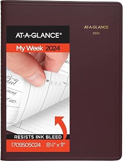 AT-A-GLANCE 2024 Weekly Planner, Quarter-Hourly Appointment Book, 8-1/4" x 11", Large, Winestone (709505024)