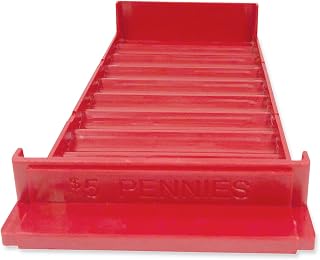 CONTROLTEK Stackable Plastic Coin Tray, Pennies, 10 Compartments, Stackable, 3.75 x 11.5 x 1.5, Red, 2/Pack (560560)