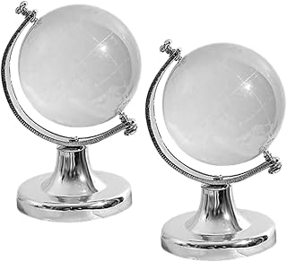 VICASKY 2Pcs Transparent Crystal Globe Miniature Geography Sphere Sculpture Desktop Decor for Office Home Table Display Creative Handicraft Gift