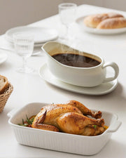Kitchenlestar Ceramic Gravy Boat with Saucer, 17 oz, White