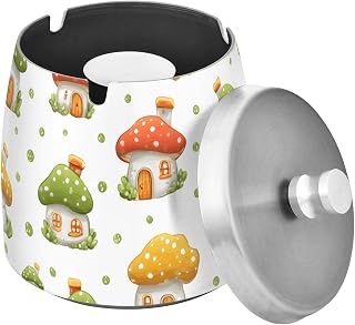 Mushroom House Polka Dots Splash Ashtray with Lid, Outdoor Ashtrays for Patio